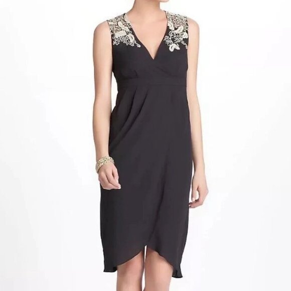 Meadow Rue Dresses & Skirts - Meadow Rue Anthropologie Black Embroidered Tulip Hem Dress Wm Sz 4 Lined